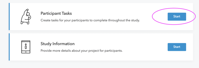 Participant Tasks section in app